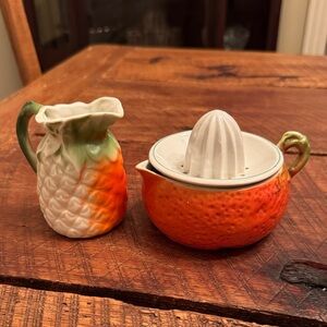 Vintage Ceramic Pineapple Pitcher and Orange Juicer Set